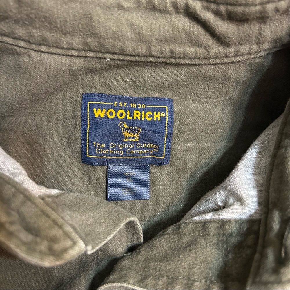 Vtg Woolrich Flannel Shirt Mens XL Olive Green Wrap Around Deer Print Chamois - Picture 5 of 7